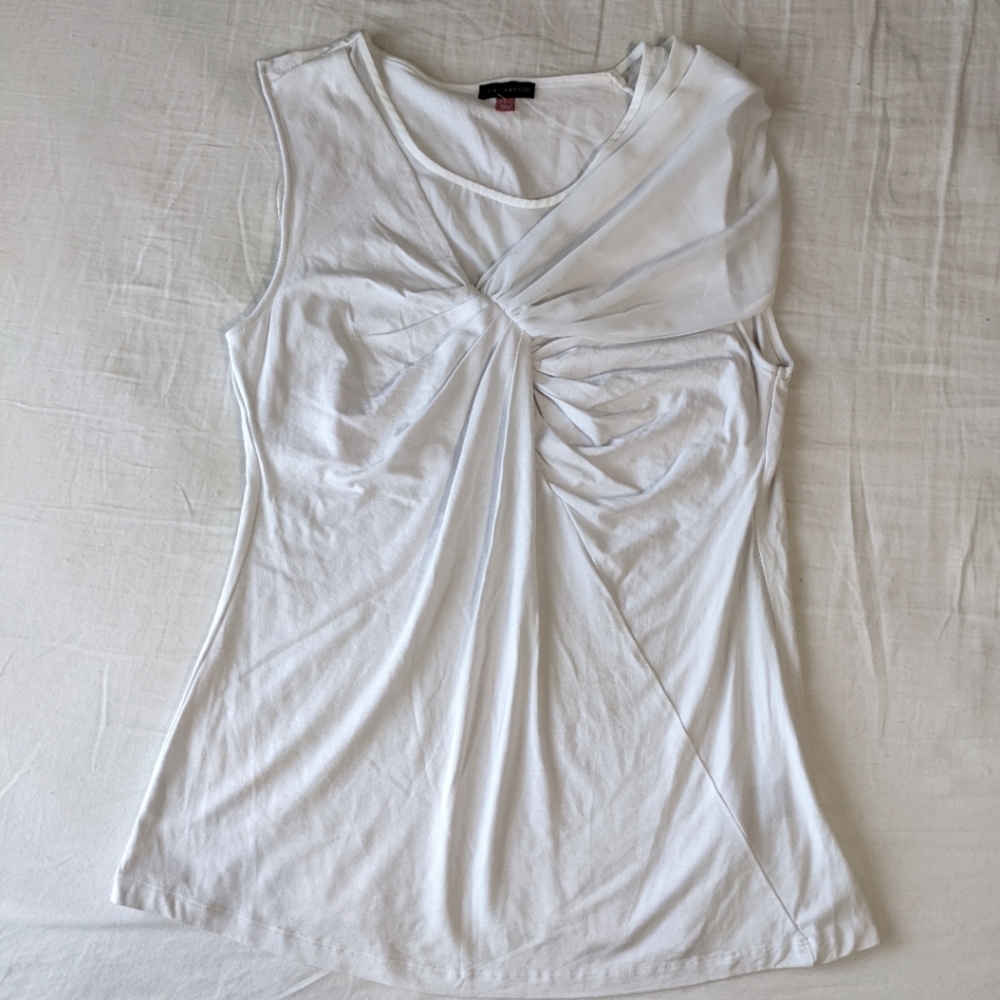 Vince Camuto White Sleeveless Top Faux Wrap Front Neutral Women's